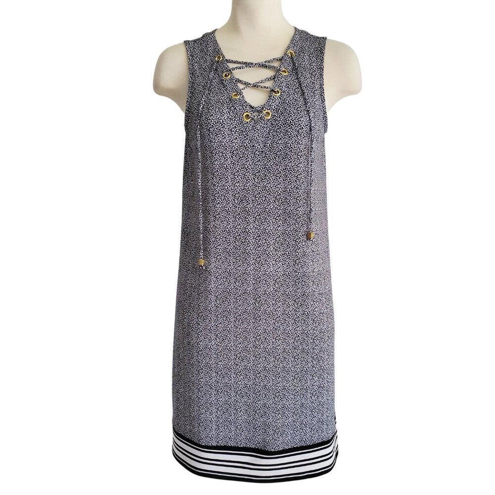 MICHAEL KORS Sleeveless Lace Front V-Neck B&W Stretchy Floral Dress Size XS